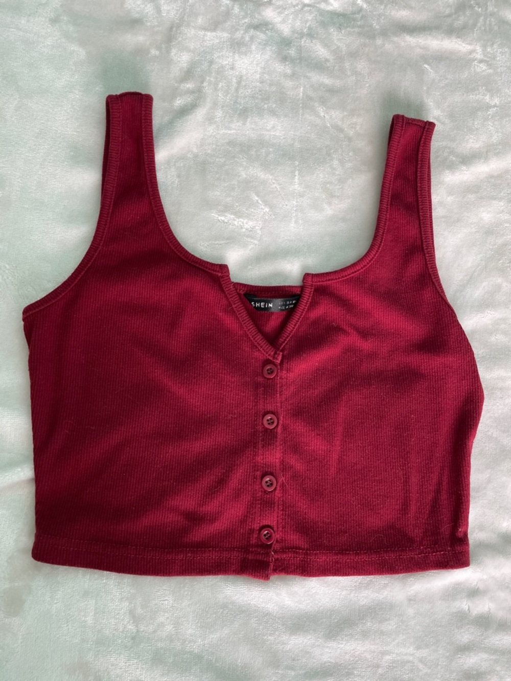 SHEIN Burgundy Ribbed Button-Front Crop Top
